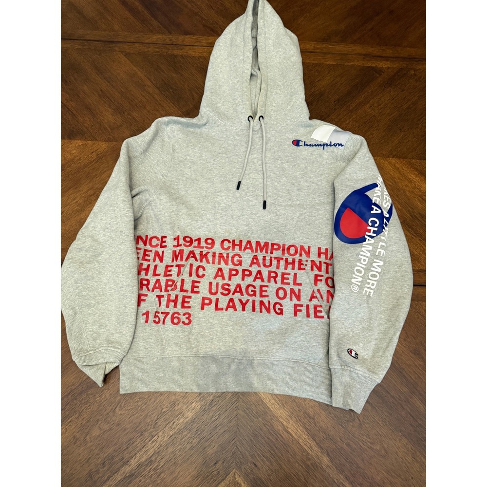 Champion Mens Grey Graphic Hoodie Heritage 1919 Pullover Sweatshirt Medium